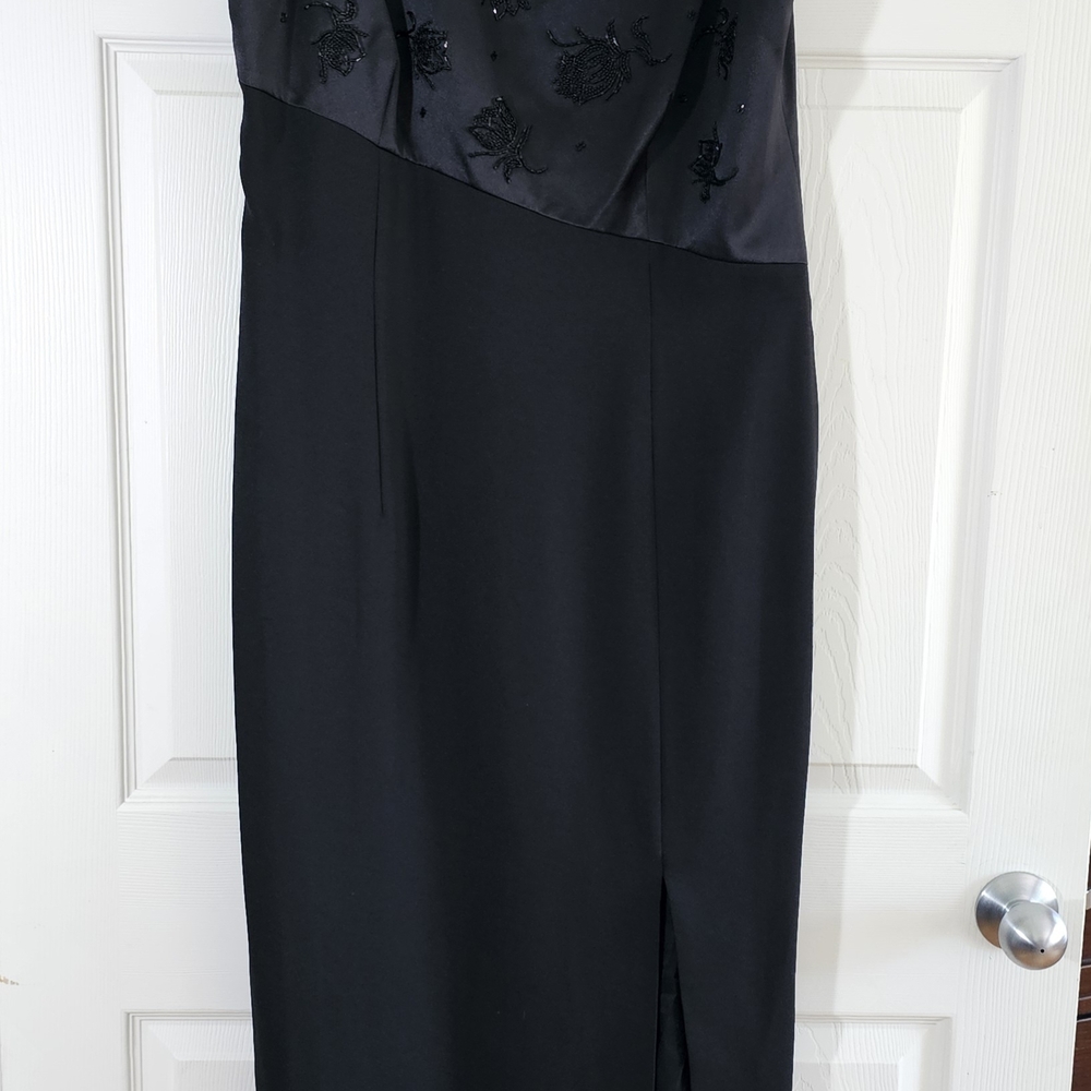 Liz Claiborne Night Black Asymmetrical Dress, Size 16, Evening/Formal, Beaded